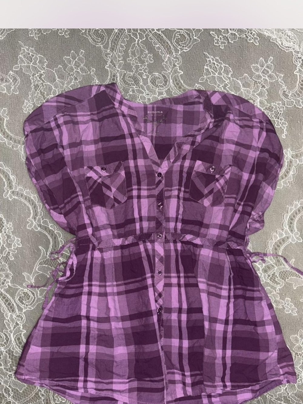 Sonoma Purple Plaid Button-Up Shirt